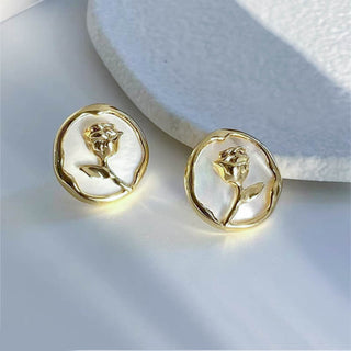 Charming Painted Rose Studs – Golden Plated Earrings for Women