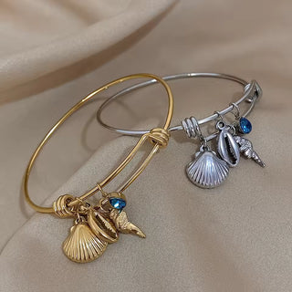 Greatera Gold Color Conch Shell Charm Stainless Steel Adjustable Bracelets Bangles for Women Ocean Animal Bracelet Beach Jewelry