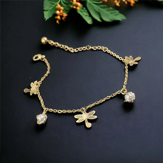 Golden Plated Pearl Butterfly Anklet
