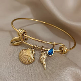 Greatera Gold Color Conch Shell Charm Stainless Steel Adjustable Bracelets Bangles for Women Ocean Animal Bracelet Beach Jewelry