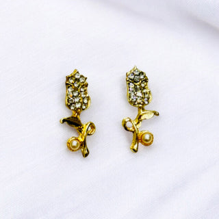 Golden Plated Pearl Rose Tops – Elegant Earrings for Women
