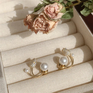 Golden Plated Rose Pearl Stud Earrings – Elegant Studs for Women