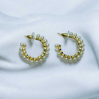Golden Plated Round Pearl Stud Earrings – Elegant Earrings for Women