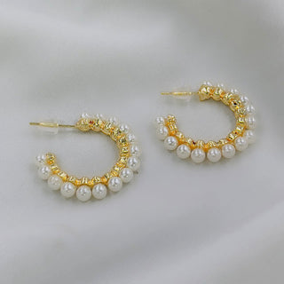 Golden Plated Round Pearl Stud Earrings – Elegant Earrings for Women