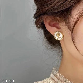 Charming Painted Rose Studs – Golden Plated Earrings for Women