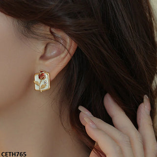 Painted Flower Square Earrings – Golden Plated Jewellery for Women