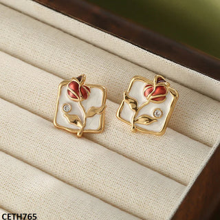 Painted Flower Square Earrings – Golden Plated Jewellery for Women