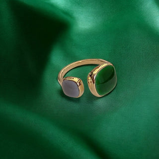 Grey & Green Painted Adjustable Ring – Golden Plated Jewellery