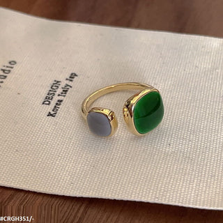 Grey & Green Painted Adjustable Ring – Golden Plated Jewellery