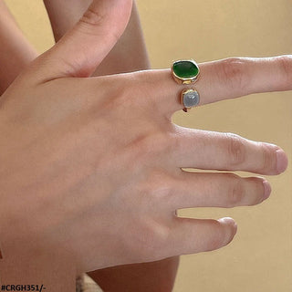 Grey & Green Painted Adjustable Ring – Golden Plated Jewellery