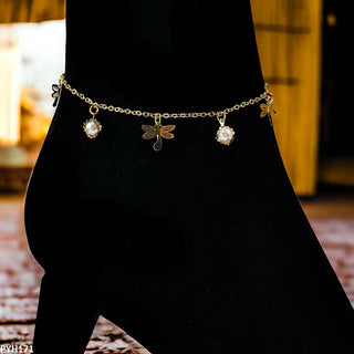 Golden Plated Pearl Butterfly Anklet – Adjustable Anklet for Women