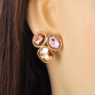 Lokaer Stainless Steel Colorful Cubic Zirconia Stone Stud Earrings 18k PVD Plated Waterproof Fashion Daily Women Jewelry E24203