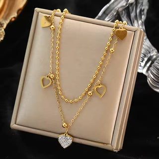 EILIECK 316L Stainless Steel Geometric Colorful Crystal Zirconia Pendant Necklace For Women Fashion Neck Chain Jewelry Gift