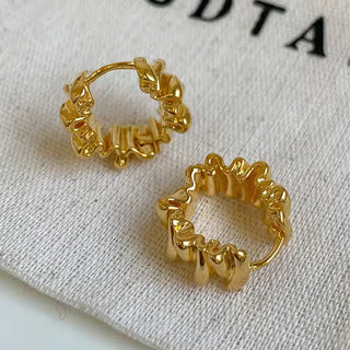 2 Pairs Simple Irregular Geometric Earring Set For Women's Exquisite Wavy Round Hoop Earrings Fashion Metal Ear Accessories