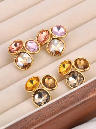 Lokaer Stainless Steel Colorful Cubic Zirconia Stone Stud Earrings 18k PVD Plated Waterproof Fashion Daily Women Jewelry E24203