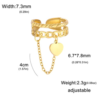 Lemegeton Open Ring for Couple Small Charm Jewelry Stainless Steel Chain Accessories Heart Zircon Beauty Fried Dough Twists New