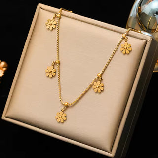 EILIECK 316L Stainless Steel Geometric Colorful Crystal Zirconia Pendant Necklace For Women Fashion Neck Chain Jewelry Gift