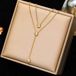 EILIECK 316L Stainless Steel Geometric Colorful Crystal Zirconia Pendant Necklace For Women Fashion Neck Chain Jewelry Gift
