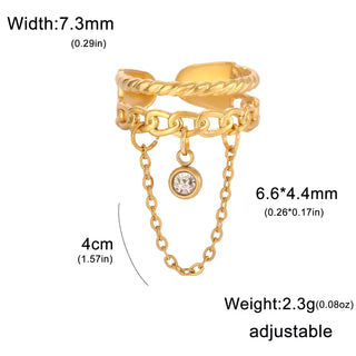 Lemegeton Open Ring for Couple Small Charm Jewelry Stainless Steel Chain Accessories Heart Zircon Beauty Fried Dough Twists New