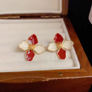 Fashion Korean Women Retro Drip Glaze Red Flower Earrings Women for Delicate Earrings Luxury Couple Engagement Jewelry Gift