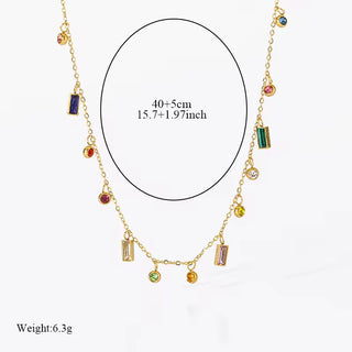 EILIECK 316L Stainless Steel Geometric Colorful Crystal Zirconia Pendant Necklace For Women Fashion Neck Chain Jewelry Gift