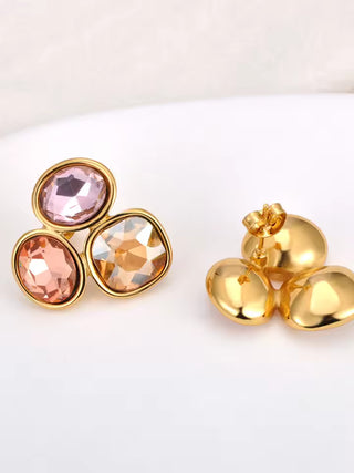 Lokaer Stainless Steel Colorful Cubic Zirconia Stone Stud Earrings 18k PVD Plated Waterproof Fashion Daily Women Jewelry E24203