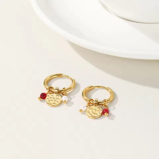 YACHAN 18K Gold Plated Stainless Steel Hoop Earrings for Women Tap Texture Metal Pearl Charms Earring Trendy Jewelry Gift
