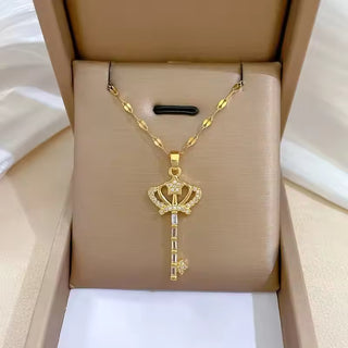 Trendy Square Stainless Steel Green Zirconia Pendant Necklaces For Women Girls Gold Color Metal Round Drop Jewelry Birthday