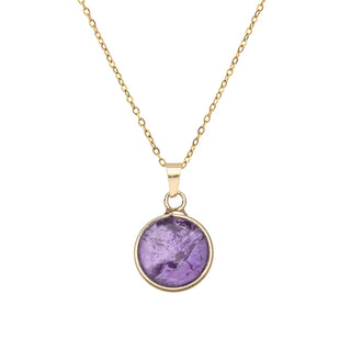 1pc Stainless steel adjustable natural crystal stone gemstone agate round pendant necklace for women and men