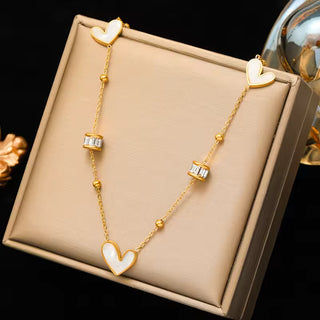 EILIECK 316L Stainless Steel Geometric Colorful Crystal Zirconia Pendant Necklace For Women Fashion Neck Chain Jewelry Gift