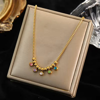 EILIECK 316L Stainless Steel Geometric Colorful Crystal Zirconia Pendant Necklace For Women Fashion Neck Chain Jewelry Gift