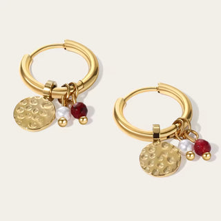 YACHAN 18K Gold Plated Stainless Steel Hoop Earrings for Women Tap Texture Metal Pearl Charms Earring Trendy Jewelry Gift