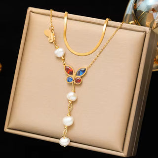 EILIECK 316L Stainless Steel Geometric Colorful Crystal Zirconia Pendant Necklace For Women Fashion Neck Chain Jewelry Gift