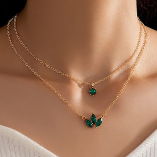 Marquise & Round Rhinestone Pendant Necklace Set