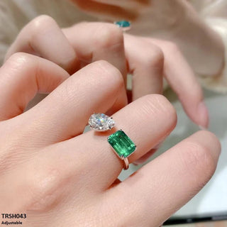 Pear & Rectangle Adjustable Ring – Silver Plated Fashion Jewellery