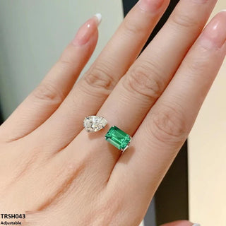 Pear & Rectangle Adjustable Ring – Silver Plated Fashion Jewellery