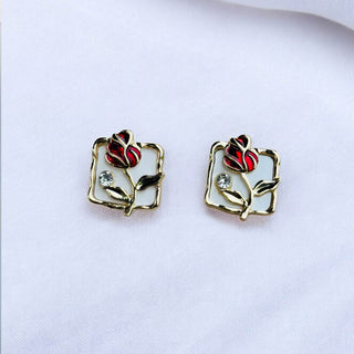 Painted Flower Square Earrings – Golden Plated Jewellery for Women