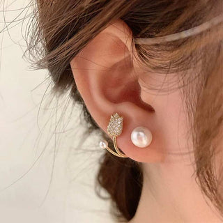 Golden Plated Rose Pearl Stud Earrings – Elegant Studs for Women